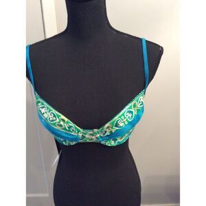 New NWT Gottex Bikini Top Size 8 Teal Blue Greens Gold